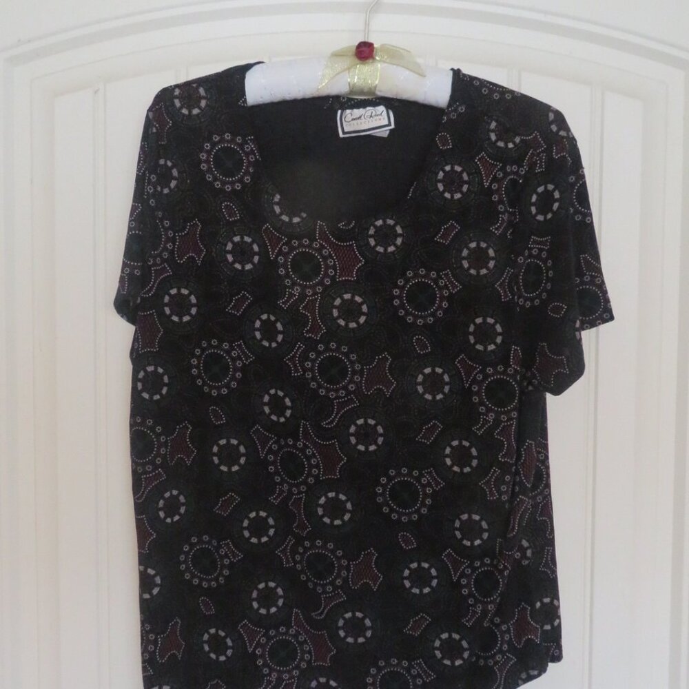 *Vintage* Carroll Reed Top Geometric Print Stretchy L (K476)